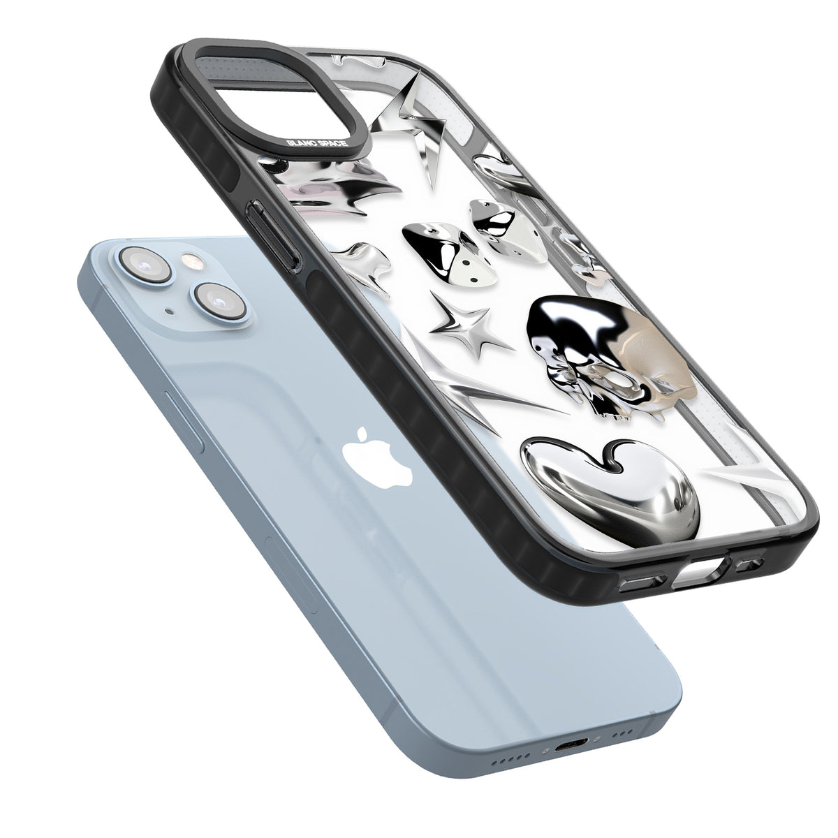 Chromed iPhone 12 / 12 Pro / iPhone 13 / iPhone 14 / iPhone 14 Plus / iPhone 15 / iPhone 15 Plus Impact Black Phone Case angled