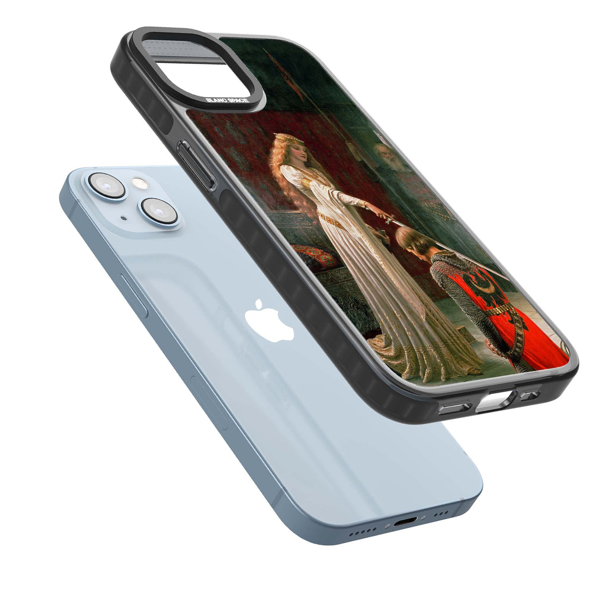 The Accolade renaissance art iPhone case featuring Edmund Blair Leighton's painting of a queen knighting a kneeling knight | Black Impact case for iPhone 13, iPhone 14, iPhone 15