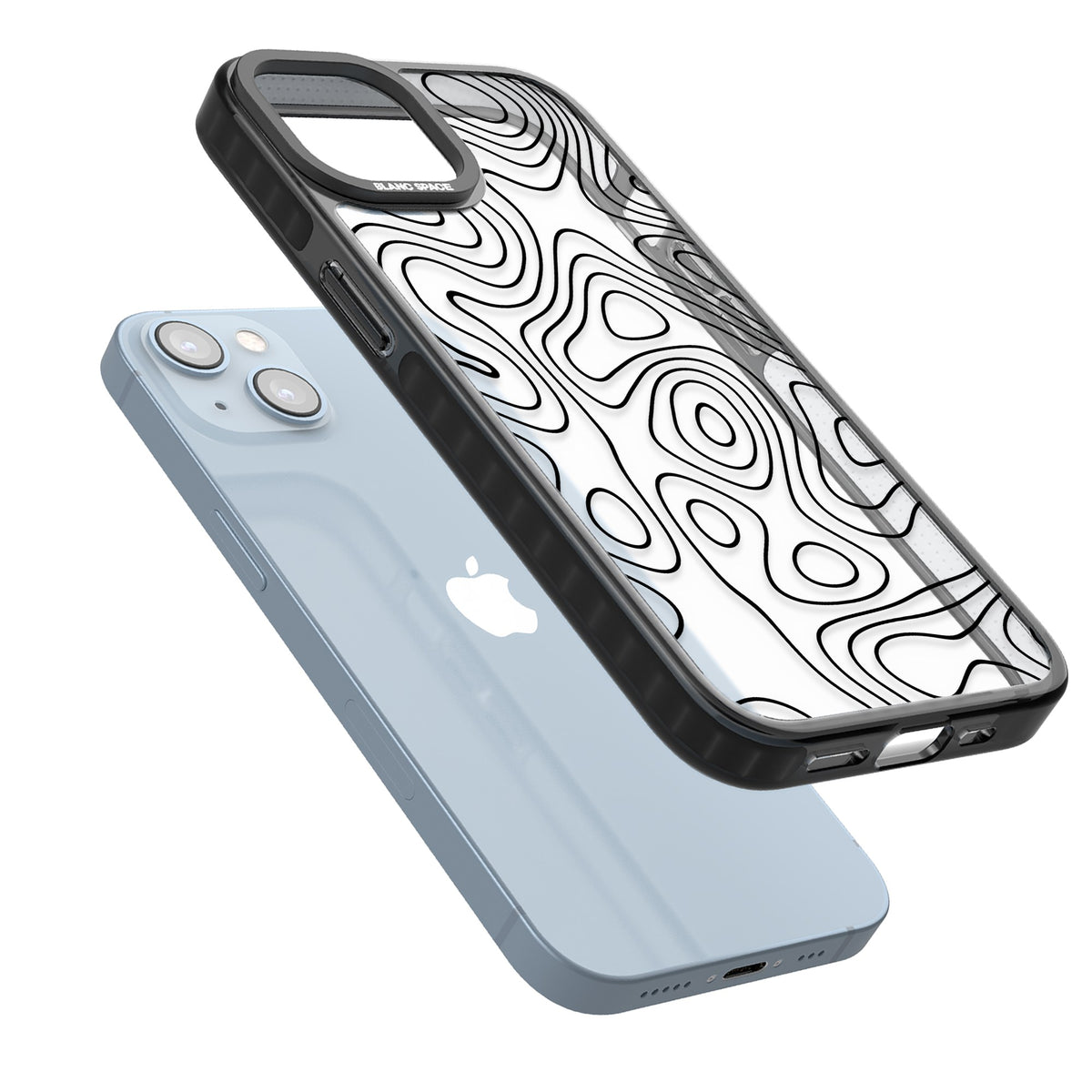 Damascus Steel iPhone 12 / 12 Pro / iPhone 13 / iPhone 14 / iPhone 14 Plus / iPhone 15 / iPhone 15 Plus Impact Black Phone Case angled