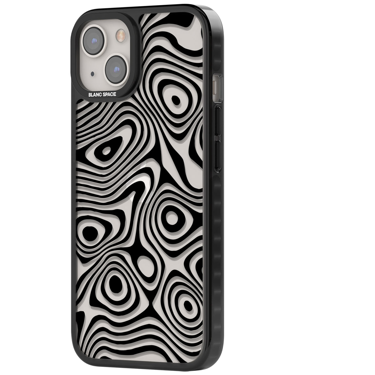 Dark Topographic Map iPhone 12 / 12 Pro / iPhone 13 / iPhone 14 / iPhone 14 Plus / iPhone 15 / iPhone 15 Plus Impact Black Phone Case side
