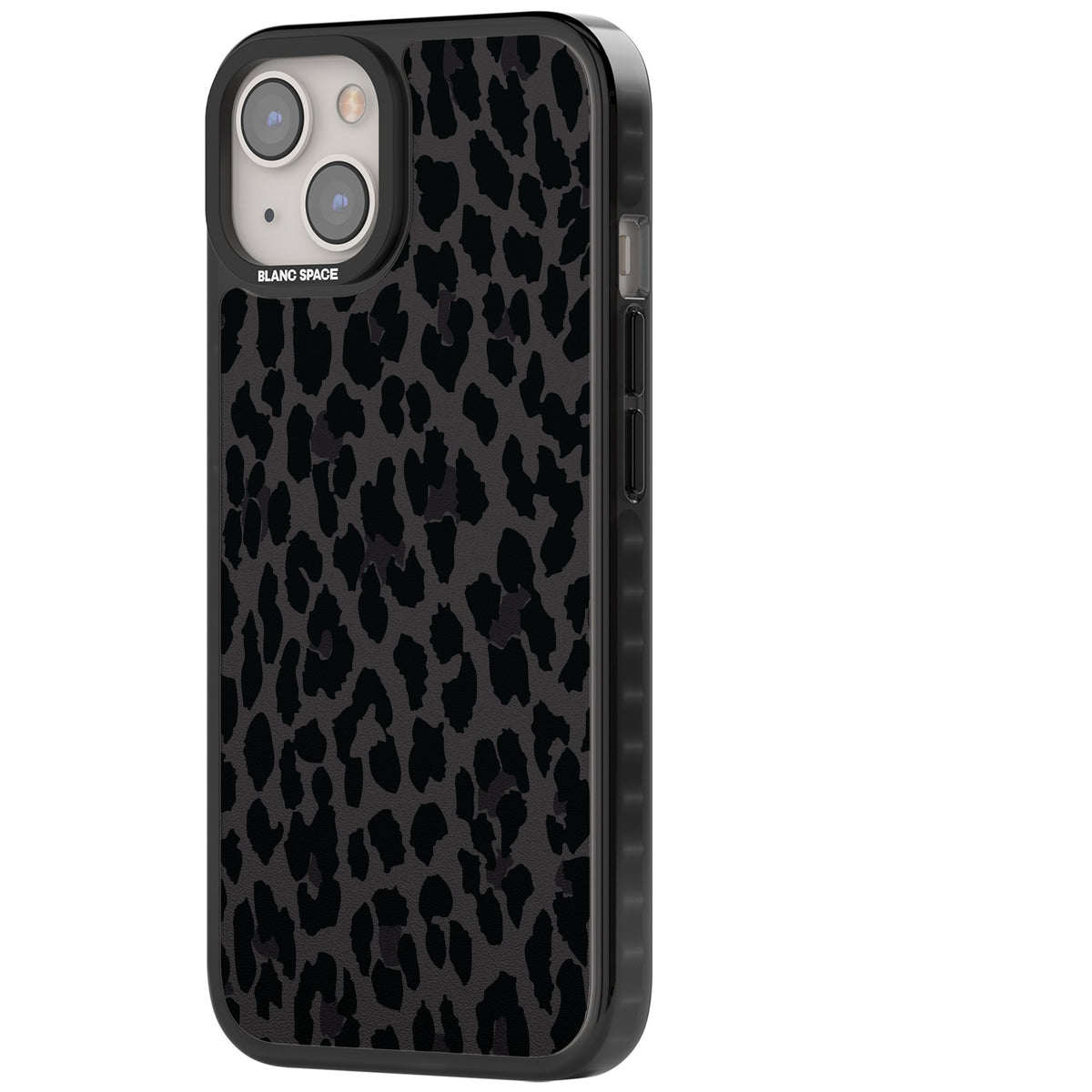 Dark Leopard Print iPhone 12 / 12 Pro / iPhone 13 / iPhone 14 / iPhone 14 Plus / iPhone 15 / iPhone 15 Plus Impact Black Phone Case side