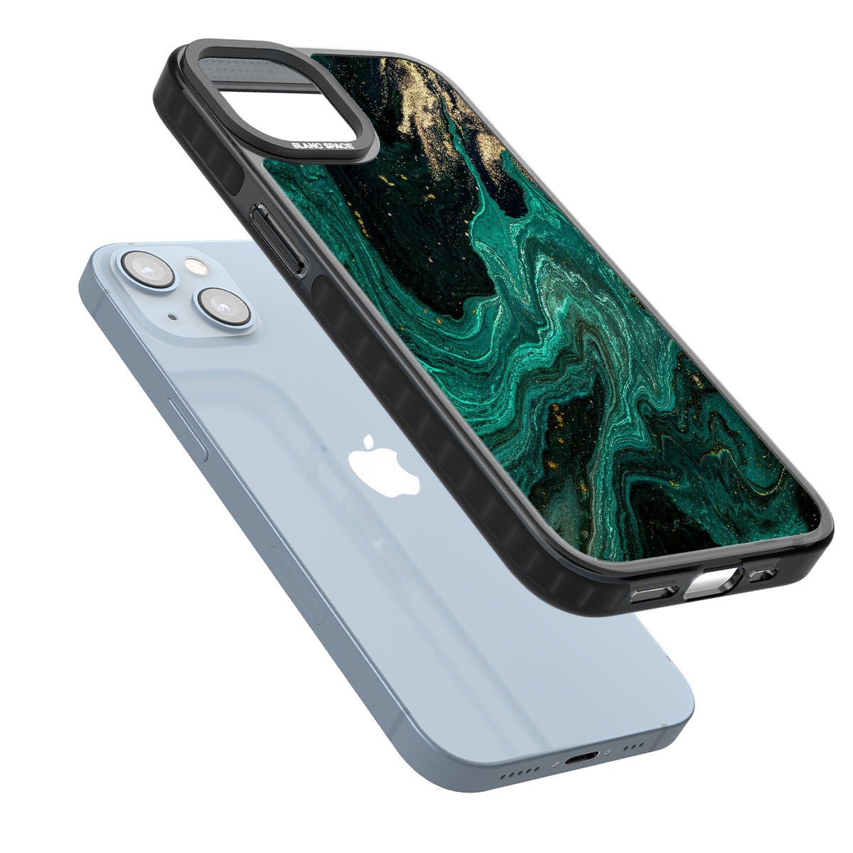 Emerald Lagoon iPhone 12 / 12 Pro / iPhone 13 / iPhone 14 / iPhone 14 Plus / iPhone 15 / iPhone 15 Plus Impact Black Phone Case angled