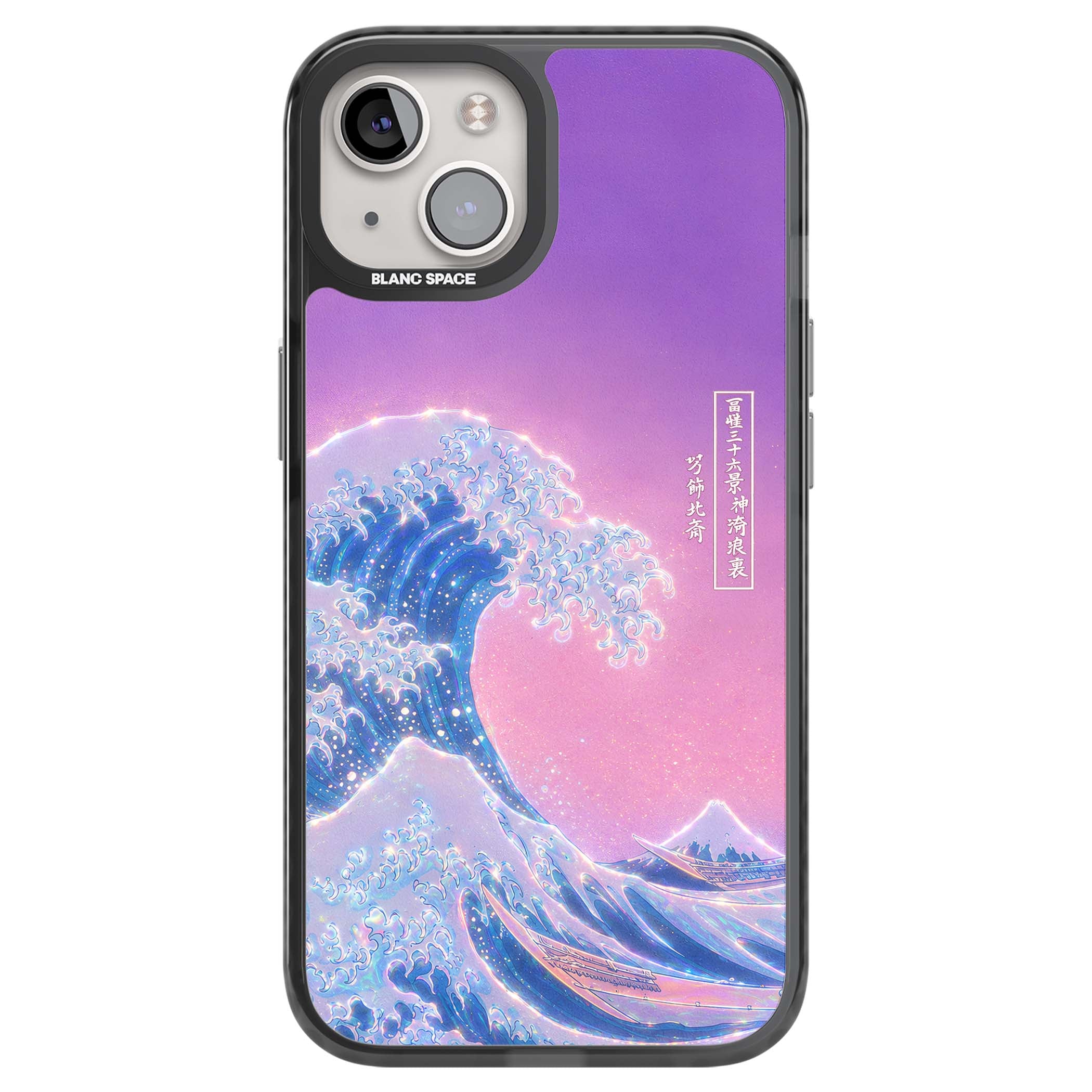 The Great Opal Wave Japanese iPhone case featuring Hokusai's great wave in iridescent pastels with lilac sky and Mou | Black Impact case for iPhone 13, iPhone 14, iPhone 15