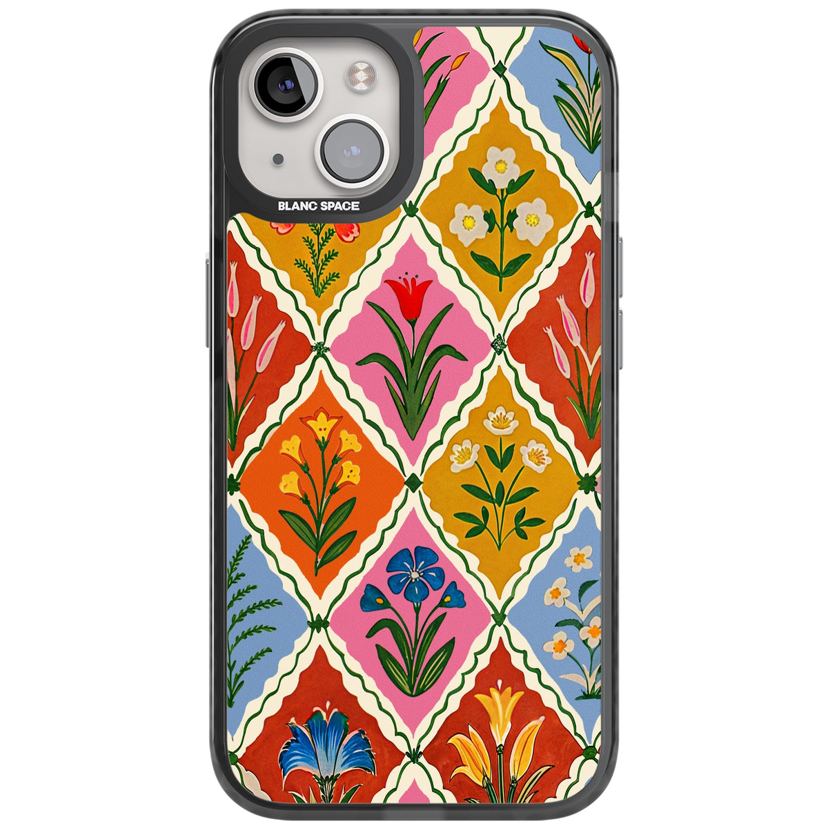 Floral Quilt iPhone 12 / 12 Pro / iPhone 13 / iPhone 14 / iPhone 14 Plus / iPhone 15 / iPhone 15 Plus Impact Black Phone Case front