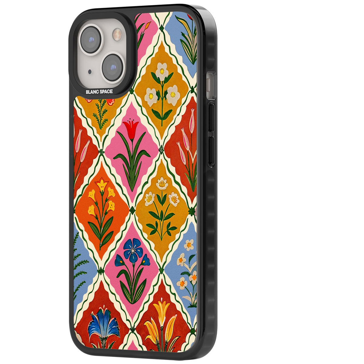 Floral Quilt iPhone 12 / 12 Pro / iPhone 13 / iPhone 14 / iPhone 14 Plus / iPhone 15 / iPhone 15 Plus Impact Black Phone Case side