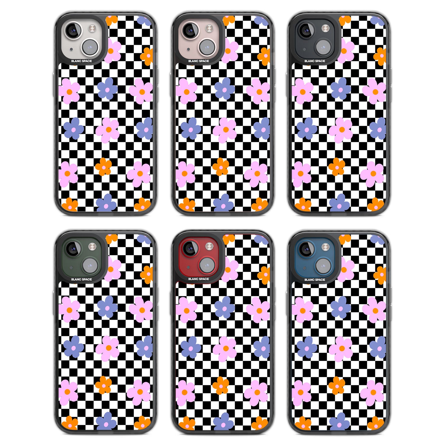 Checkered Blossom Black Impact Phone Case for iPhone 13, iPhone 14, iPhone 15