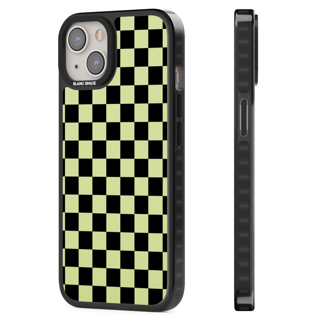 Black & Lime Check Black Impact Phone Case for iPhone 13, iPhone 14, iPhone 15