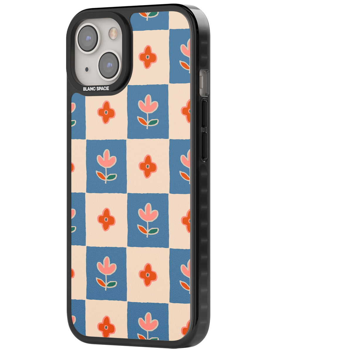 Vintage Bloom Checkered iPhone 12 / 12 Pro / iPhone 13 / iPhone 14 / iPhone 14 Plus / iPhone 15 / iPhone 15 Plus Impact Black Phone Case side
