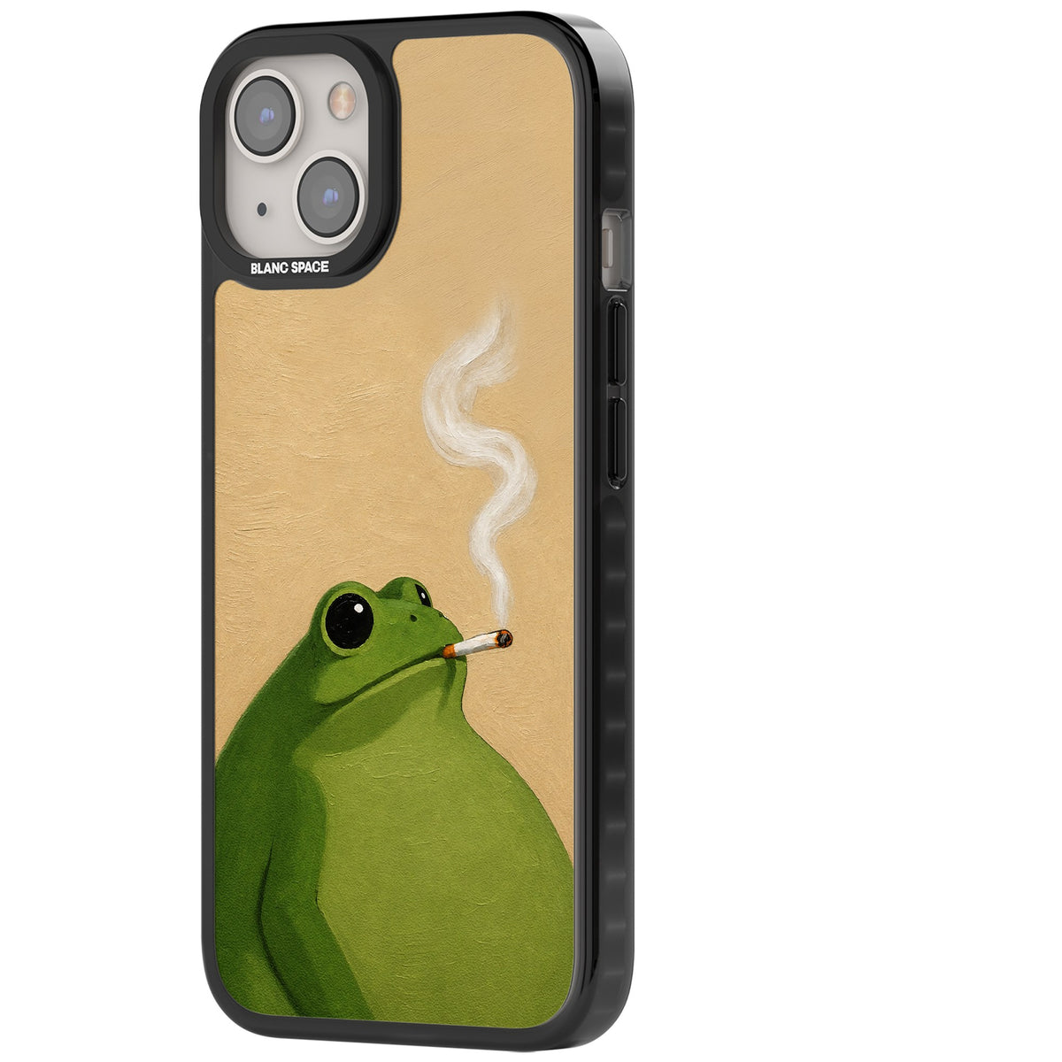 The Smoking Frog iPhone 12 / 12 Pro / iPhone 13 / iPhone 14 / iPhone 14 Plus / iPhone 15 / iPhone 15 Plus Impact Black Phone Case side
