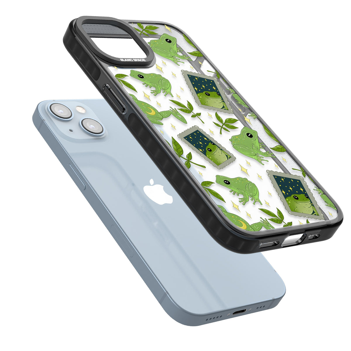 Starry Frog Stamps iPhone 12 / 12 Pro / iPhone 13 / iPhone 14 / iPhone 14 Plus / iPhone 15 / iPhone 15 Plus Impact Black Phone Case angled