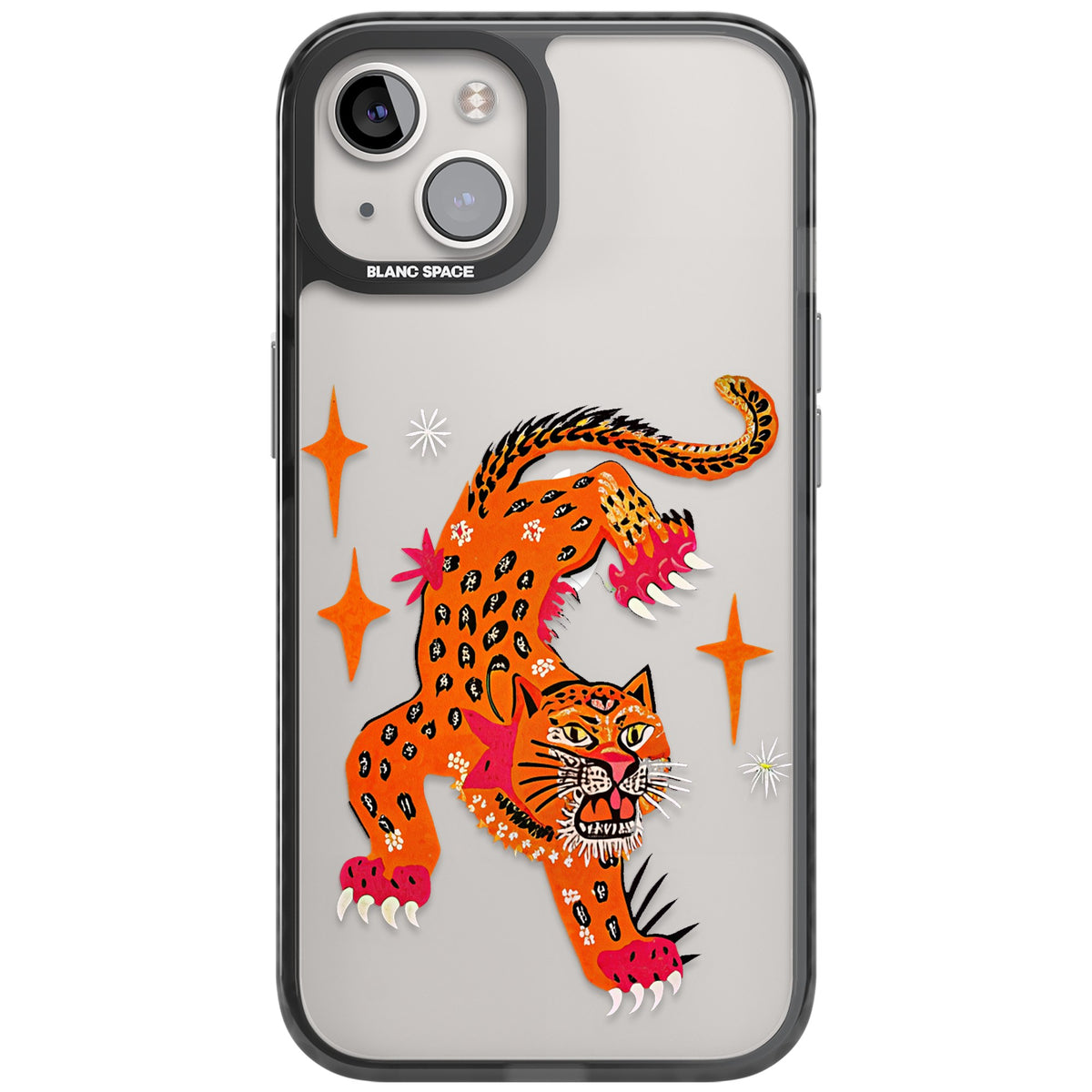 Fierce Jaguar Clear iPhone 12 / 12 Pro / iPhone 13 / iPhone 14 / iPhone 14 Plus / iPhone 15 / iPhone 15 Plus Impact Black Phone Case front