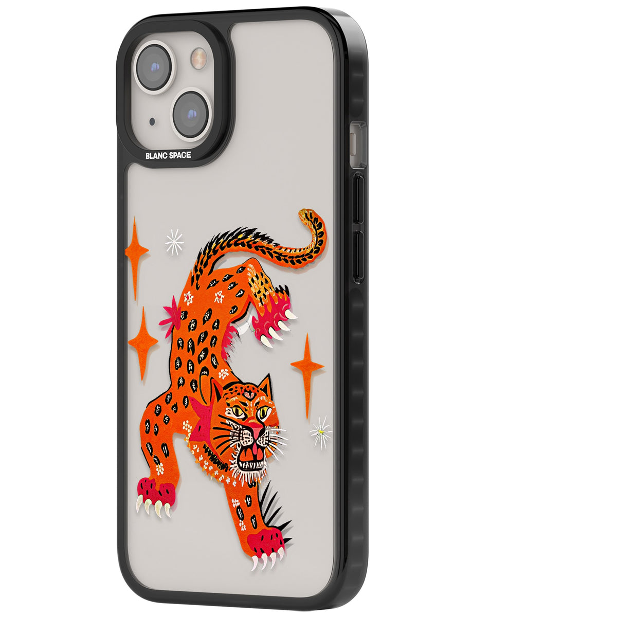 Fierce Jaguar Clear iPhone 12 / 12 Pro / iPhone 13 / iPhone 14 / iPhone 14 Plus / iPhone 15 / iPhone 15 Plus Impact Black Phone Case side