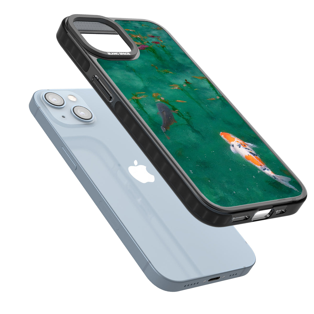 Koi Fish iPhone 12 / 12 Pro / iPhone 13 / iPhone 14 / iPhone 14 Plus / iPhone 15 / iPhone 15 Plus Impact Black Phone Case angled