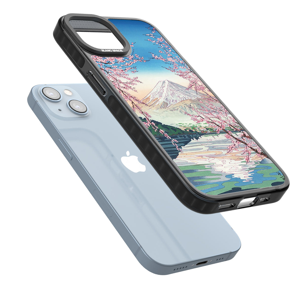 Mt Fuji From Lake Kawaguchi iPhone 12 / 12 Pro / iPhone 13 / iPhone 14 / iPhone 14 Plus / iPhone 15 / iPhone 15 Plus Impact Black Phone Case angled
