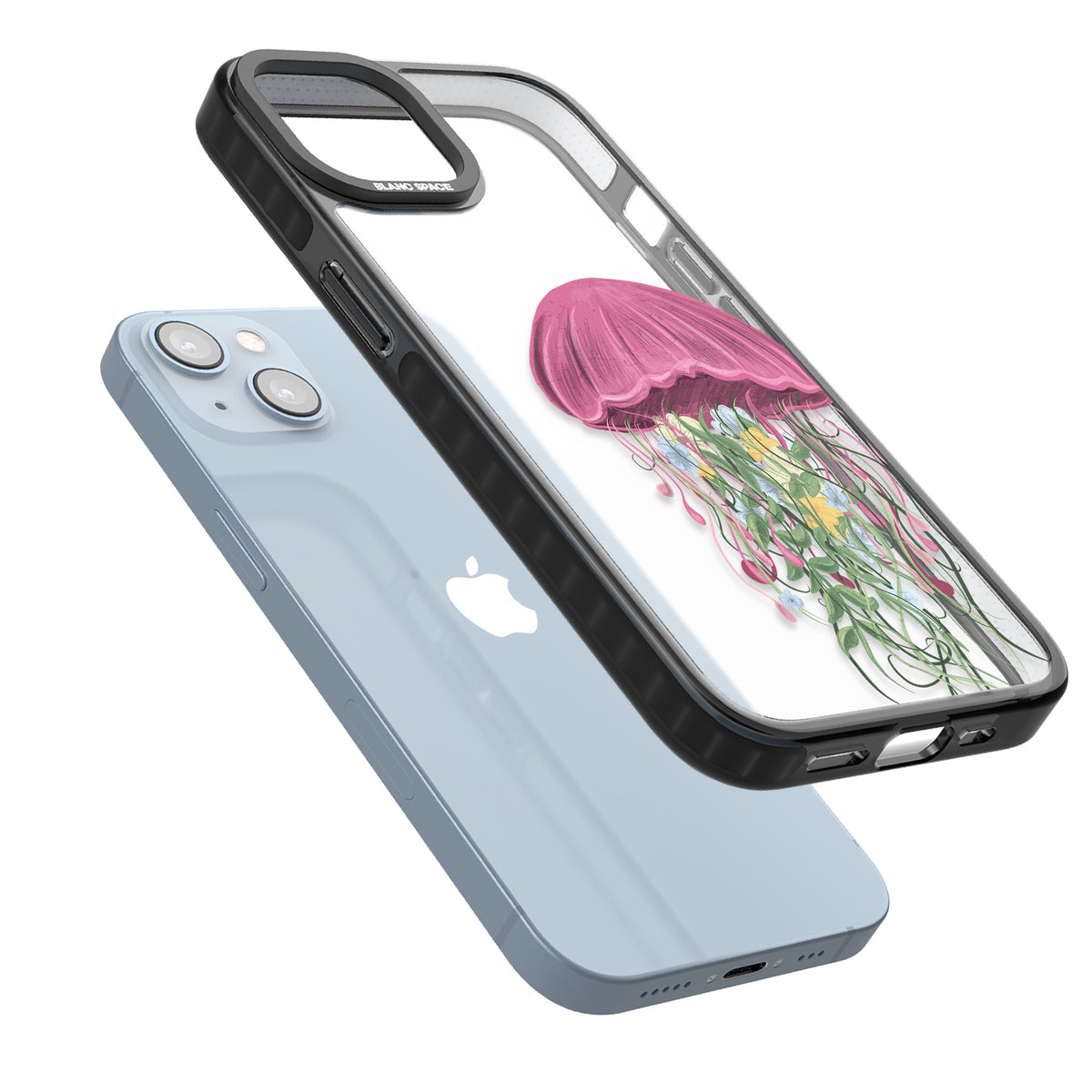 Botanical Jellyfish iPhone 12 / 12 Pro / iPhone 13 / iPhone 14 / iPhone 14 Plus / iPhone 15 / iPhone 15 Plus Impact Black Phone Case angled