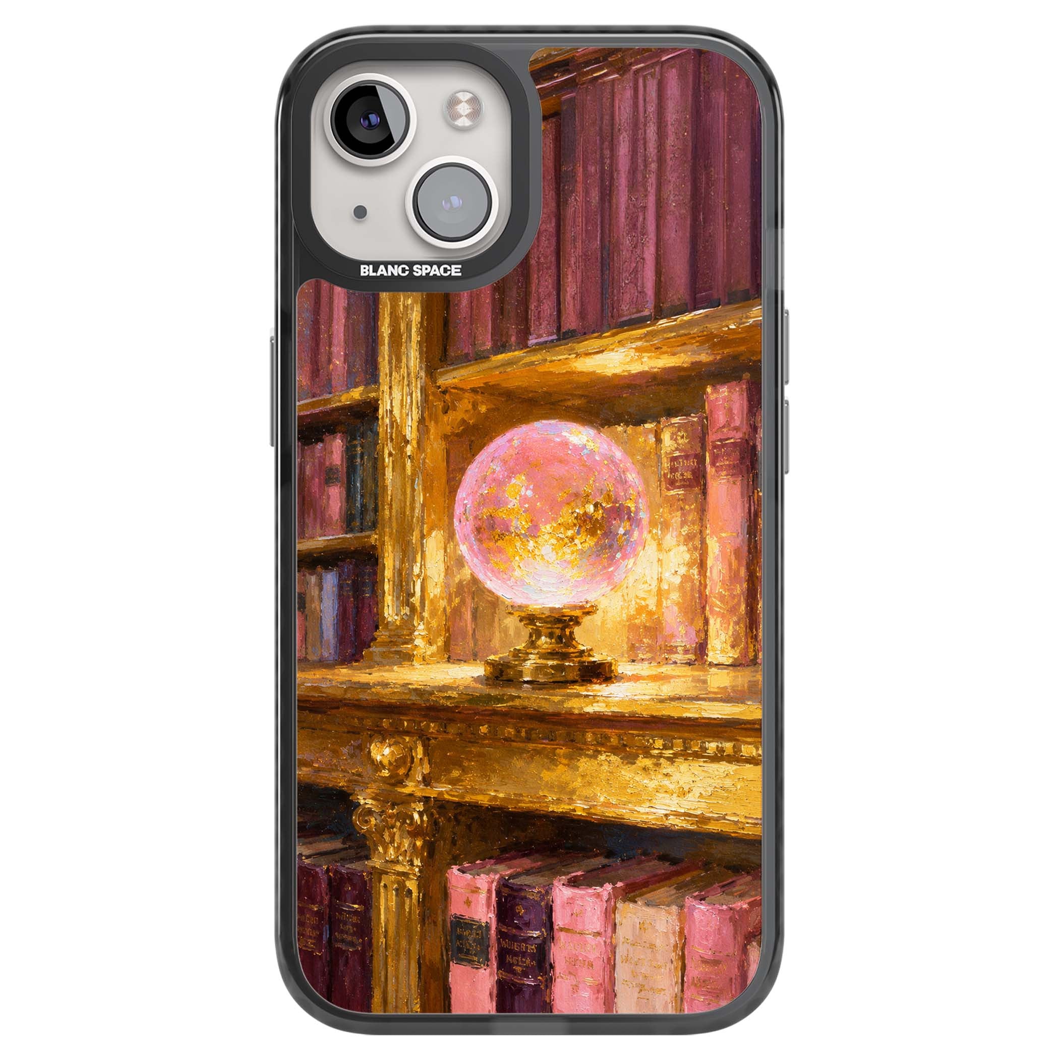 Gilded Library dark academia iPhone case featuring an oil painted crystal ball on a gilded library shelf with vintage | Black Impact case for iPhone 13, iPhone 14, iPhone 15