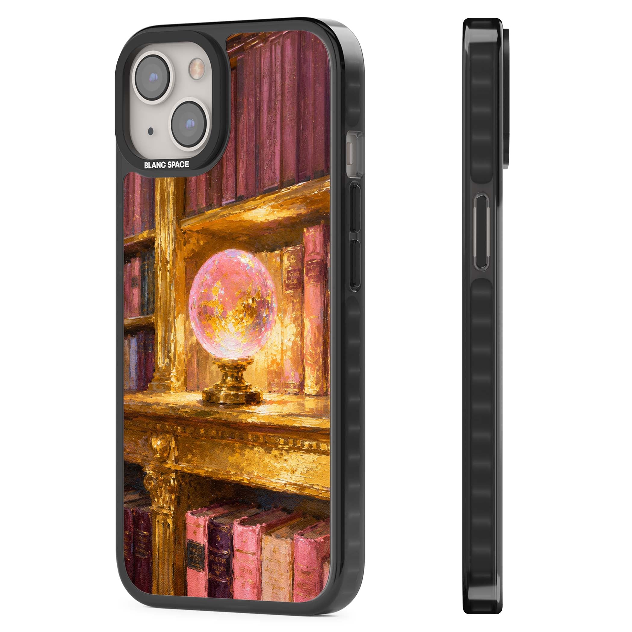 Gilded Library dark academia iPhone case featuring an oil painted crystal ball on a gilded library shelf with vintage | Black Impact case for iPhone 13, iPhone 14, iPhone 15