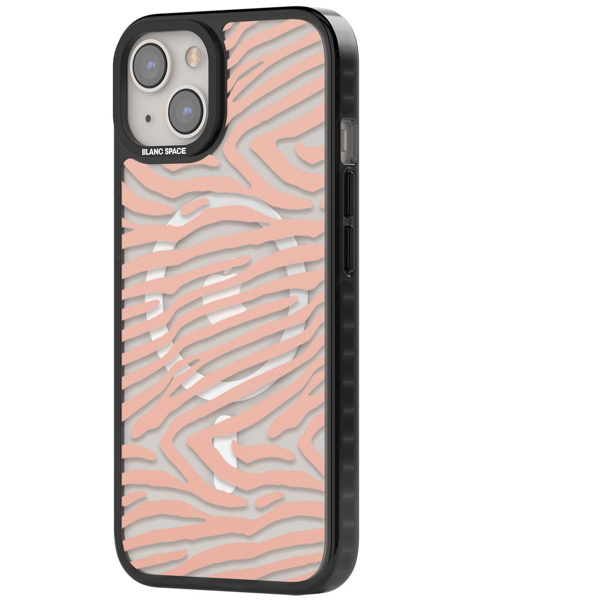 Horizontal Zebra Stripes Transparent Animal Print iPhone 13 / iPhone 14 / iPhone 14 Plus / iPhone 15 / iPhone 15 Plus Impact Pro Black Phone Case side