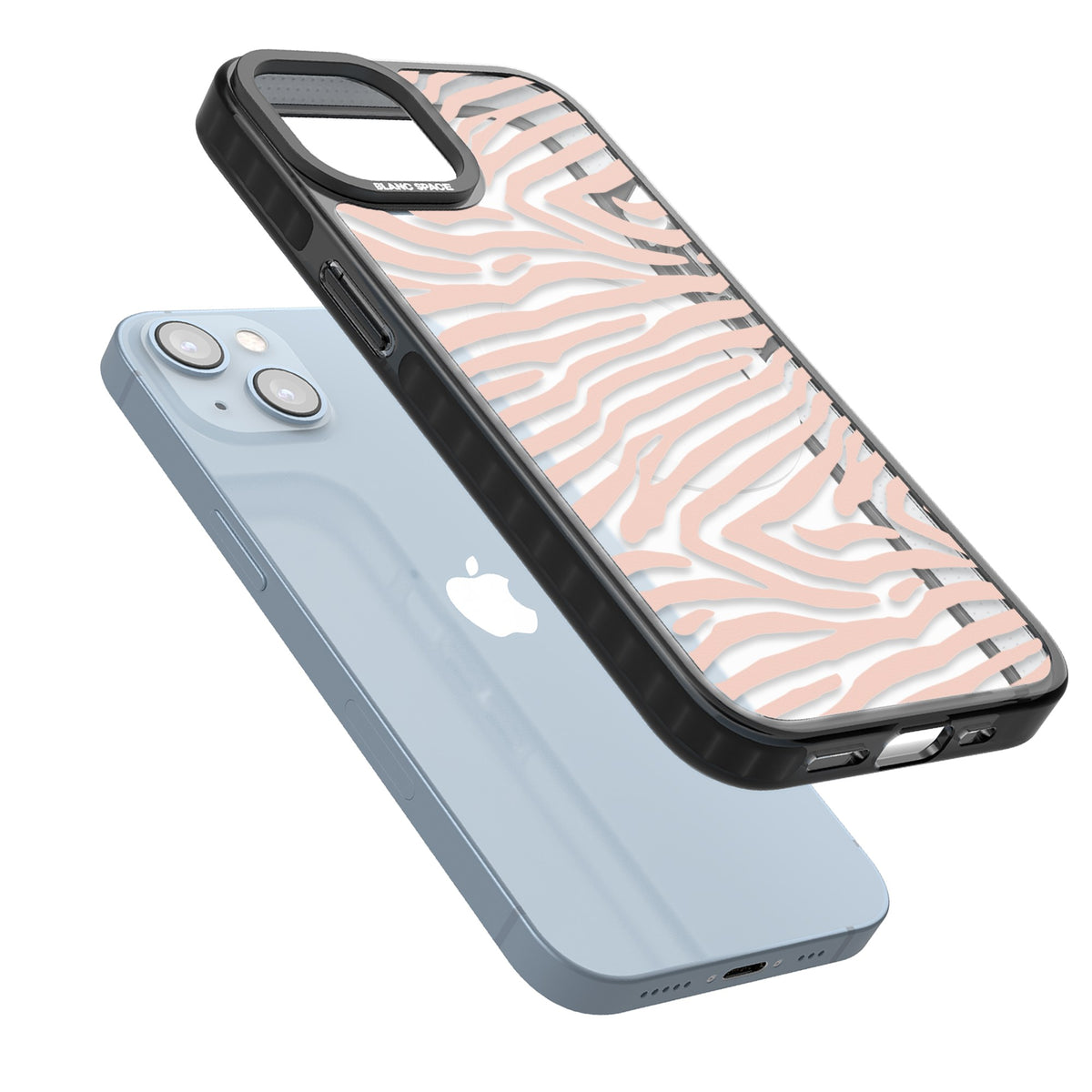 Horizontal Zebra Stripes Transparent Animal Print iPhone 13 / iPhone 14 / iPhone 14 Plus / iPhone 15 / iPhone 15 Plus Impact Pro Black Phone Case angled