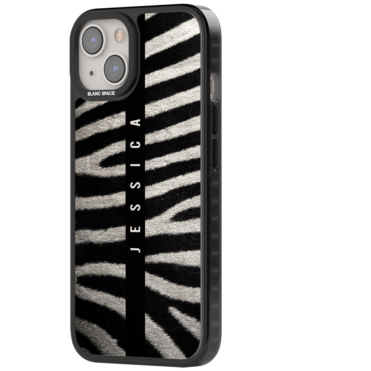 Zebra Print iPhone 13 / iPhone 14 / iPhone 14 Plus / iPhone 15 / iPhone 15 Plus Impact Pro Black Phone Case side