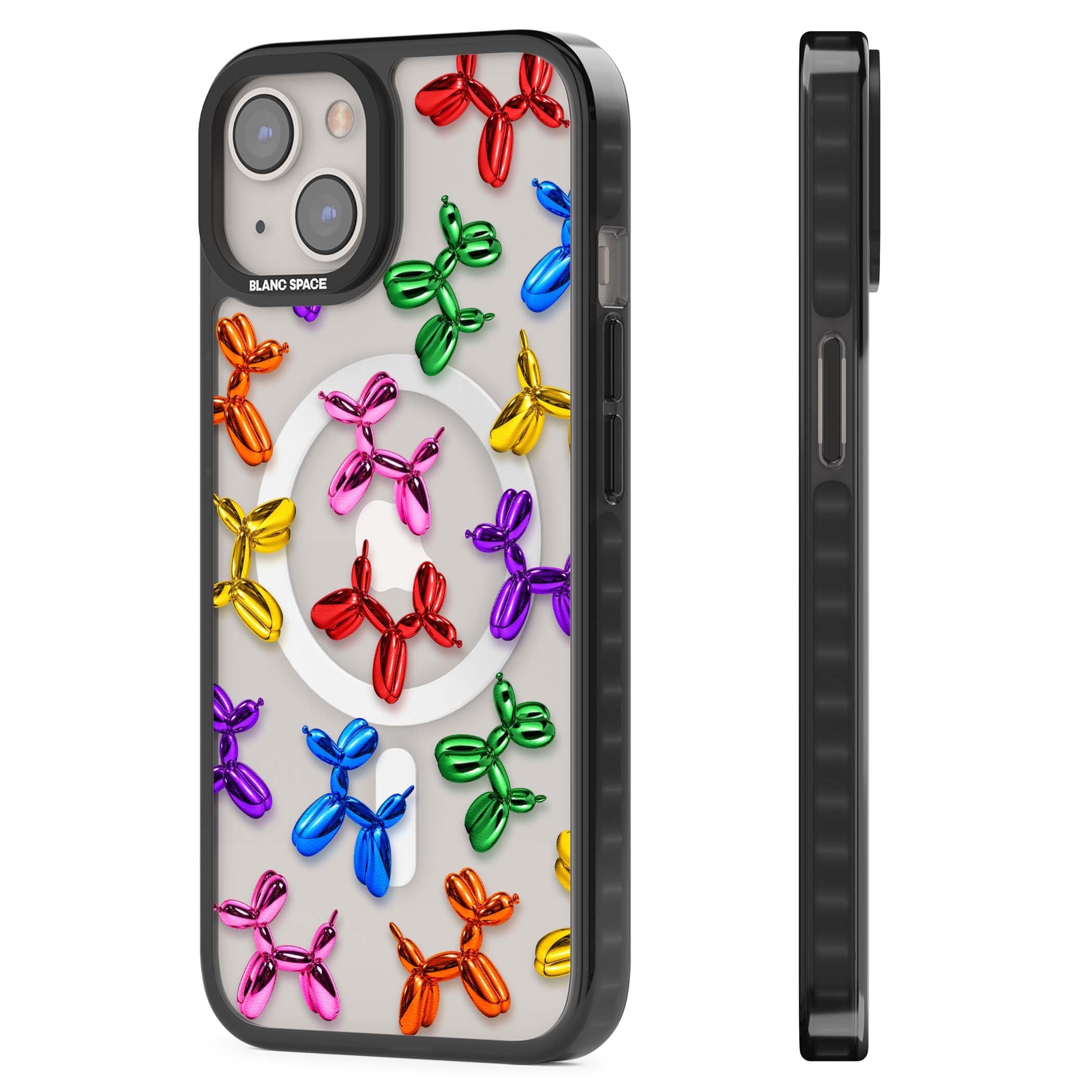 Balloon Dogs pop art iPhone case featuring rainbow chrome balloon dogs in Jeff Koons style | Black Impact Magsafe case for iPhone 13, iPhone 14, iPhone 15