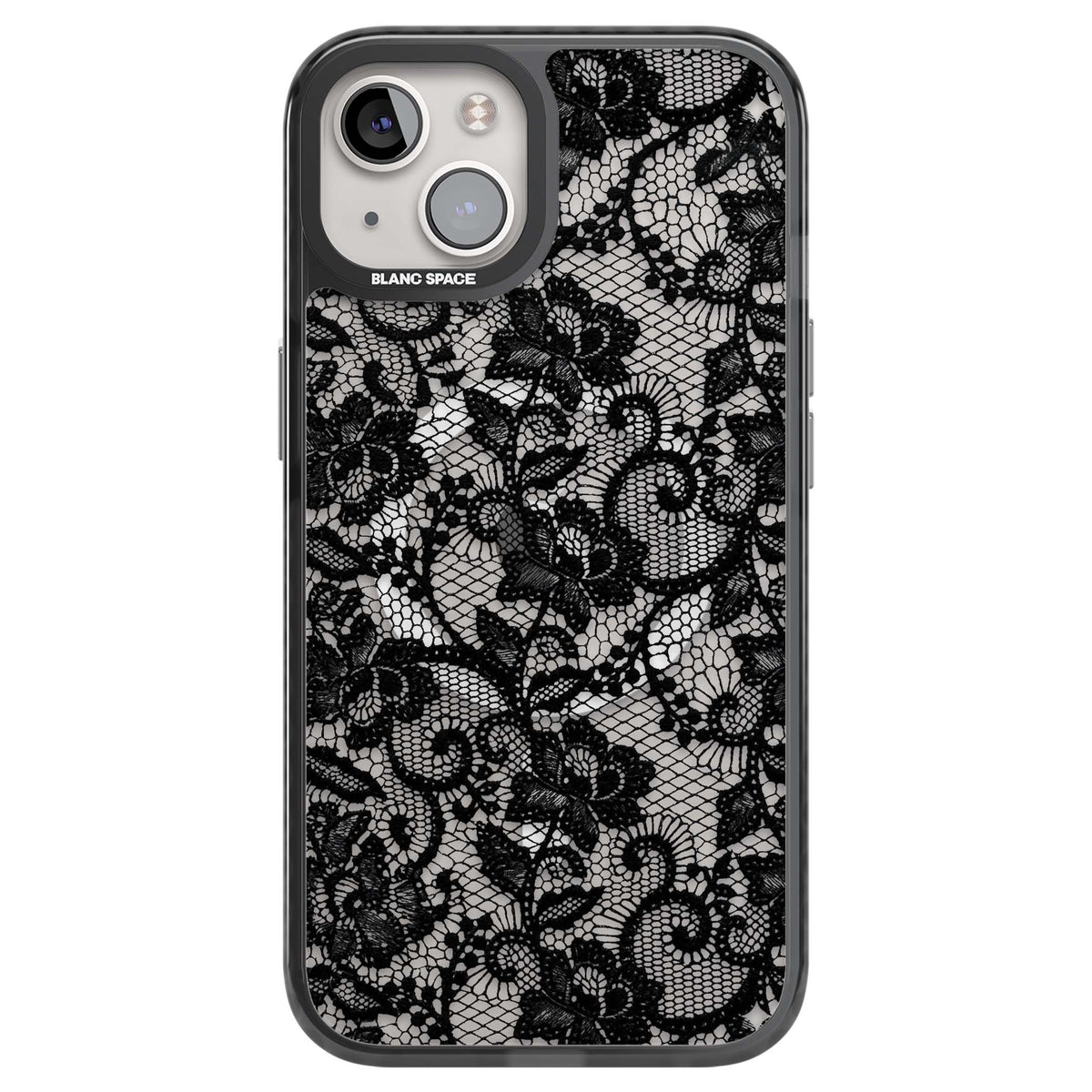 Black Lace gothic iPhone case featuring intricate black floral lace pattern with vintage whimsigoth detail | Black Impact Magsafe case for iPhone 13, iPhone 14, iPhone 15