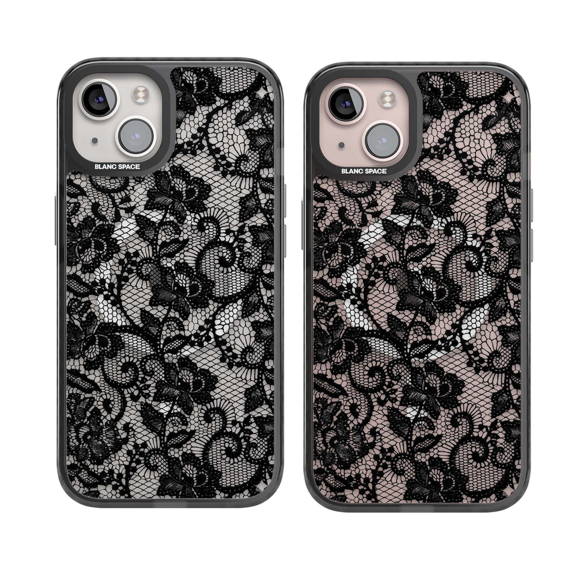 Black Lace gothic iPhone case featuring intricate black floral lace pattern with vintage whimsigoth detail | Black Impact Magsafe case for iPhone 13, iPhone 14, iPhone 15