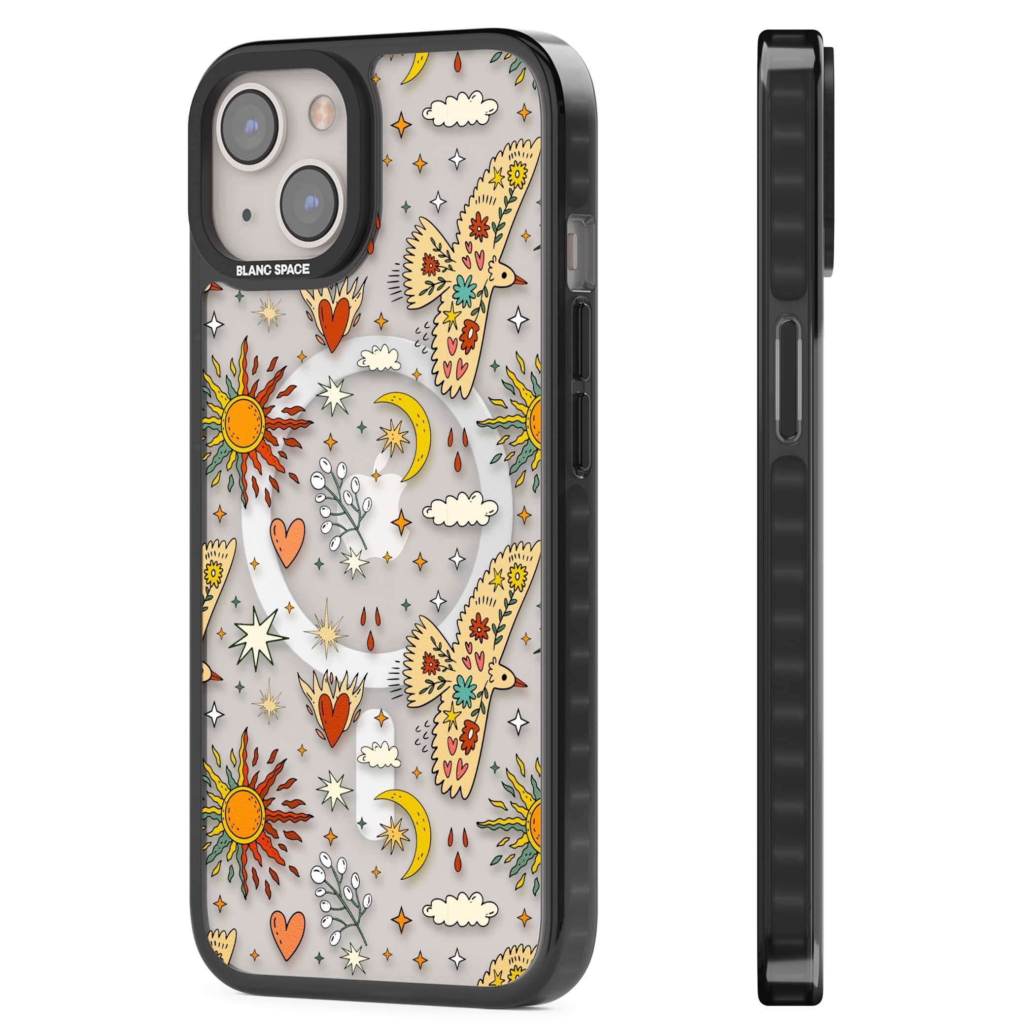 Elevate Your Phone'S Style With This Boho Celestial Sun & Eye Phone Case, Featuring A Mystical Blend Of Suns, All-Seeing Eyes, Butterflies, Stars, And