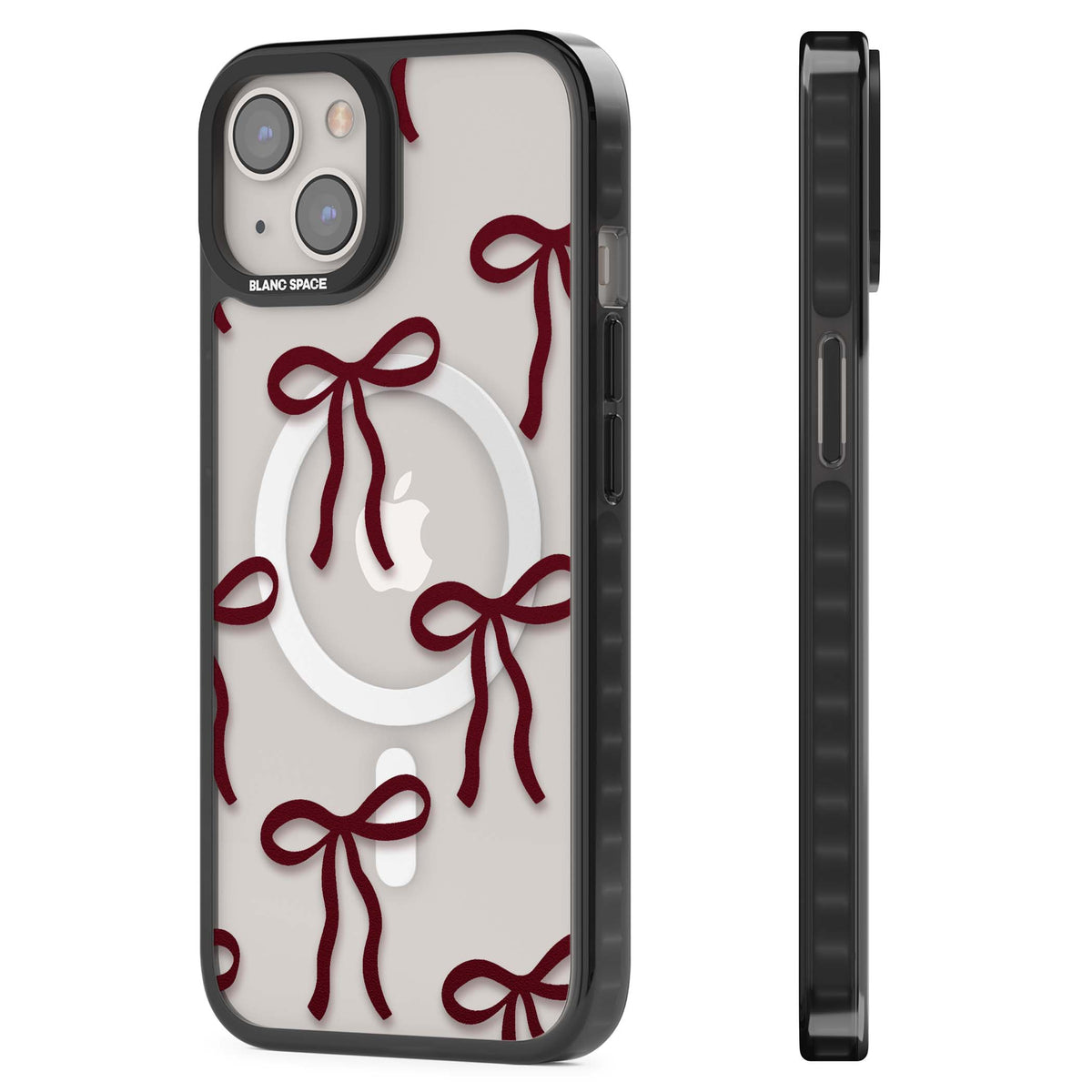 Burgundy Bows coquette iPhone case featuring hand-drawn burgundy red bows on a clear background | Black Impact Magsafe case for iPhone 13, iPhone 14, iPhone 15