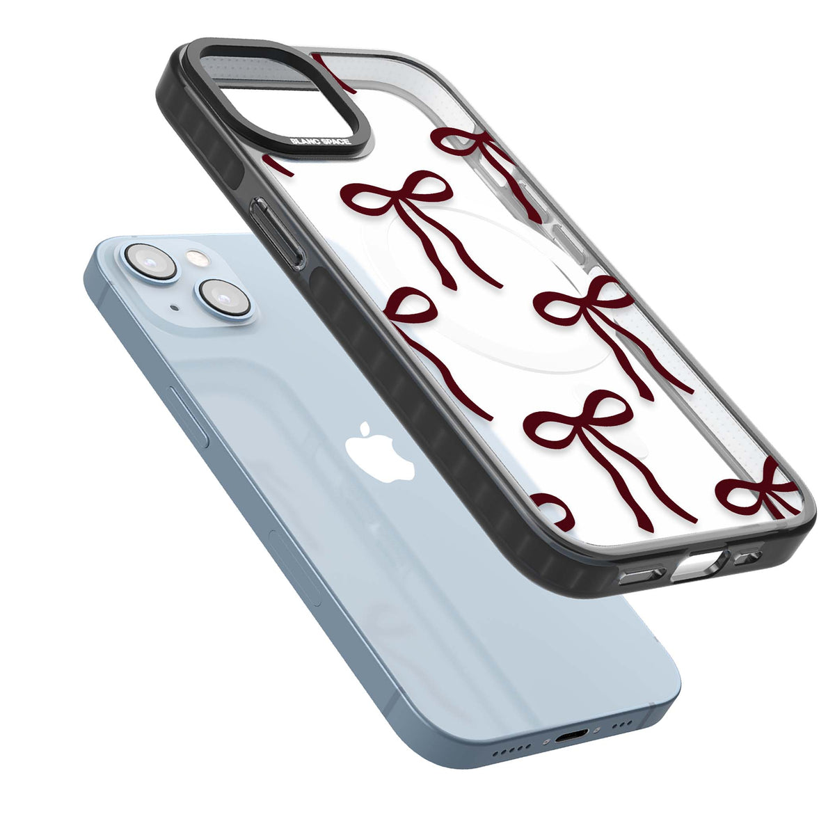 Burgundy Bows coquette iPhone case featuring hand-drawn burgundy red bows on a clear background | Black Impact Magsafe case for iPhone 13, iPhone 14, iPhone 15