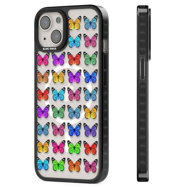 Colourful Butterfly Pattern Magsafe Black Impact Phone Case for iPhone 13, iPhone 14, iPhone 15
