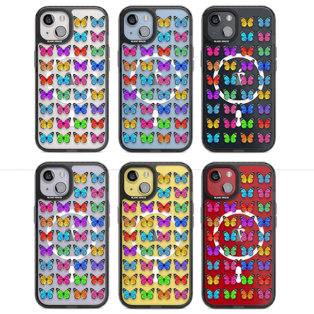Colourful Butterfly Pattern Magsafe Black Impact Phone Case for iPhone 13, iPhone 14, iPhone 15