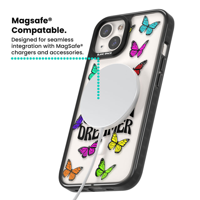 Just a Dreamer Butterfly Magsafe Black Impact Phone Case for iPhone 13, iPhone 14, iPhone 15