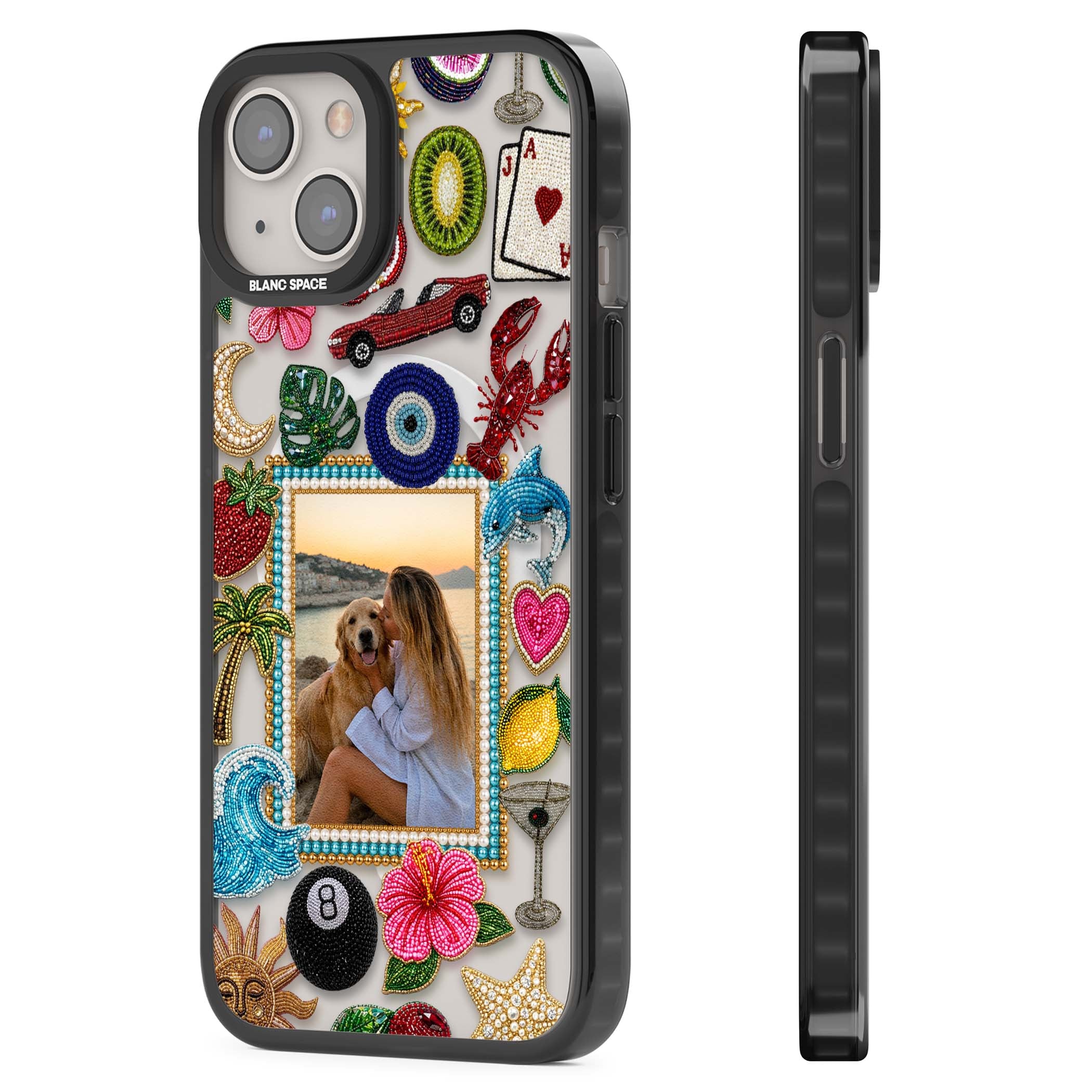 Beaded Photo coastal iPhone case | Black Impact Magsafe case for iPhone 13, iPhone 14, iPhone 15