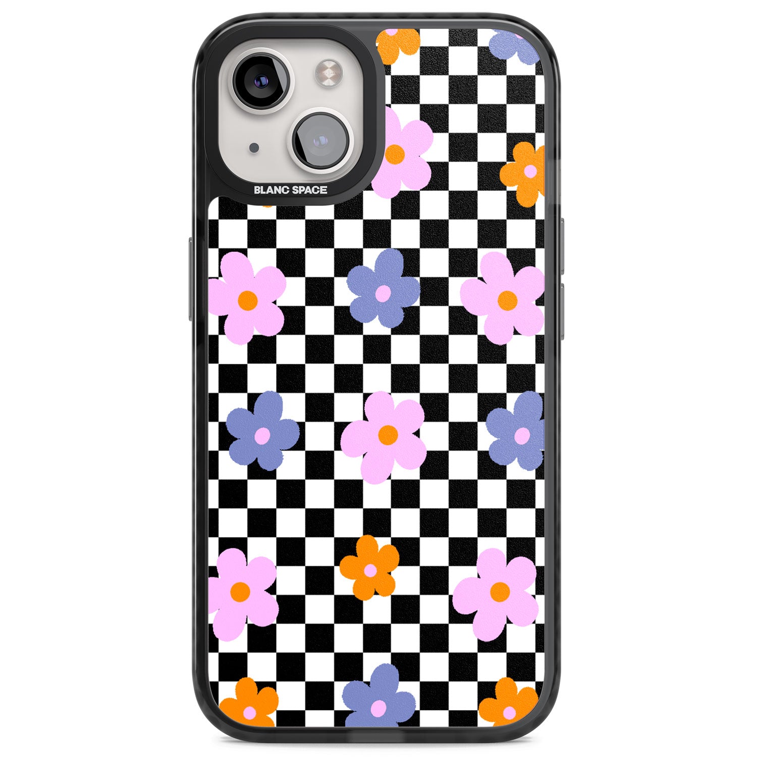 Checkered Blossom Magsafe Black Impact Phone Case for iPhone 13, iPhone 14, iPhone 15