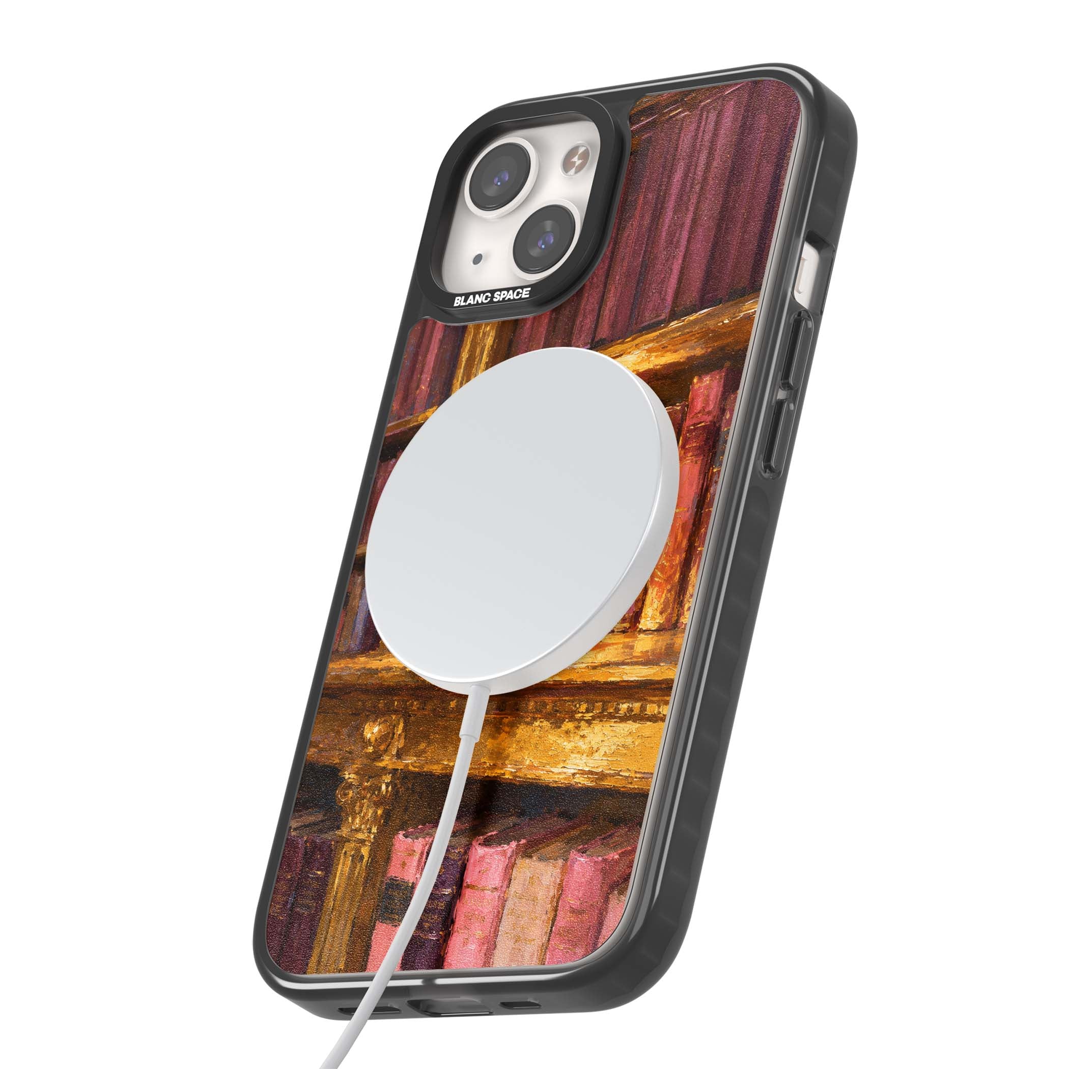 Gilded Library dark academia iPhone case featuring an oil painted crystal ball on a gilded library shelf with vintage | Black Impact Magsafe case for iPhone 13, iPhone 14, iPhone 15