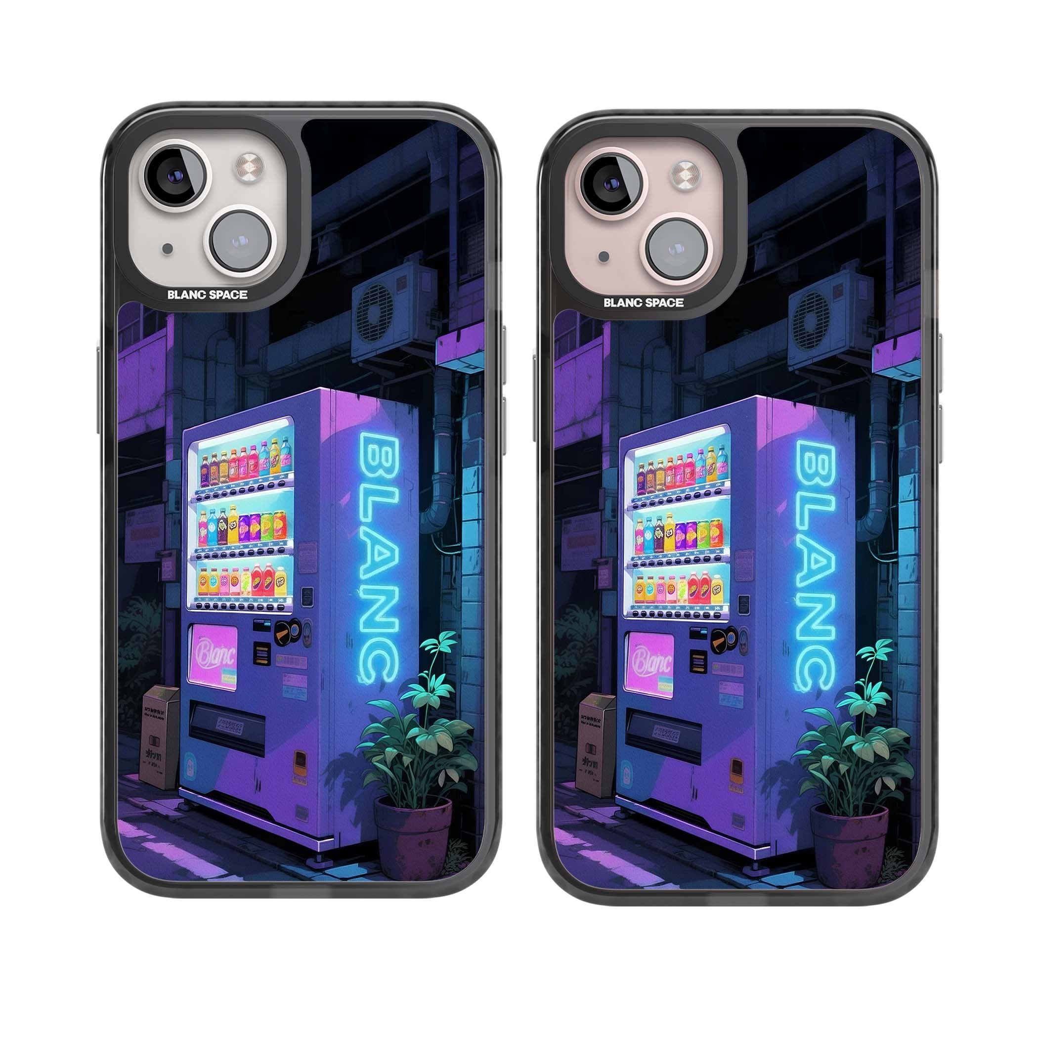 Shibuya Glow Japanese iPhone case featuring a glowing Tokyo vending machine, neon signage, and moody purple alleyway | Black Impact Magsafe case for iPhone 13, iPhone 14, iPhone 15