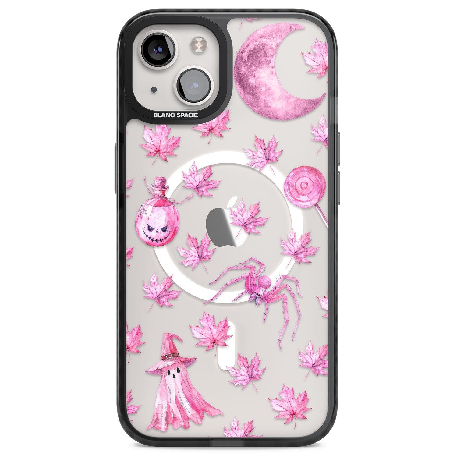 Pink Moon & Maple Magsafe Black Impact Phone Case for iPhone 13, iPhone 14, iPhone 15