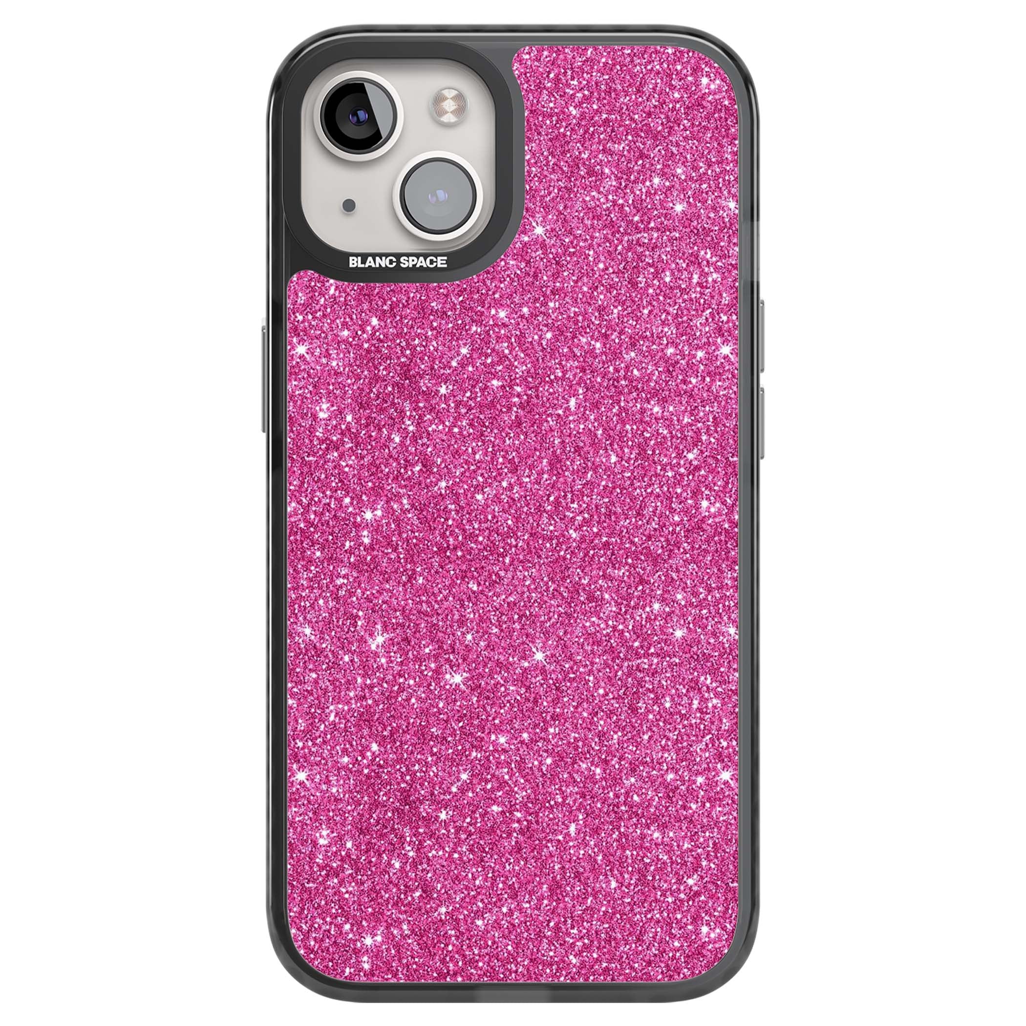 Pink Glitter Y2K iPhone case featuring hot pink glitter wallpaper with sparkle shimmer effect | Black Impact Magsafe case for iPhone 13, iPhone 14, iPhone 15