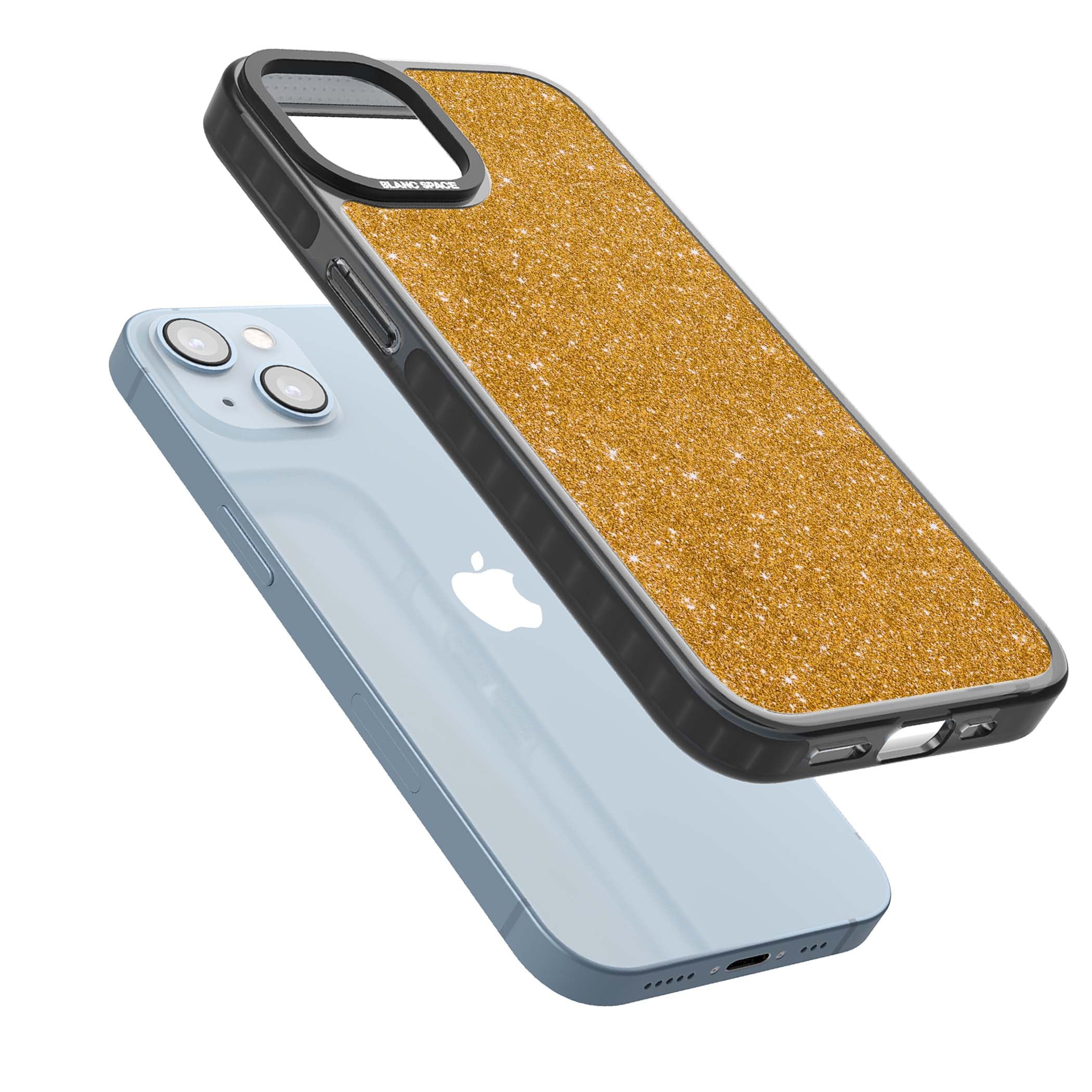 Gold Glitter gold glitter iPhone case featuring a shimmering sparkle wallpaper design in luxury gold | Black Impact Magsafe case for iPhone 13, iPhone 14, iPhone 15