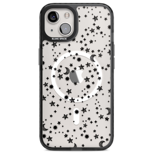 Black Cosmic Galaxy Pattern Magsafe Black Impact Phone Case for iPhone 13, iPhone 14, iPhone 15