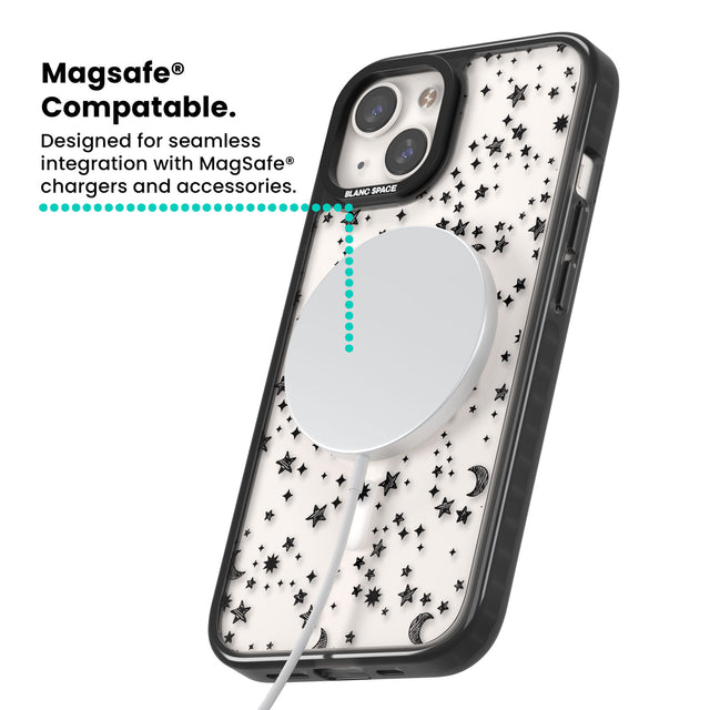 Black Cosmic Galaxy Pattern Magsafe Black Impact Phone Case for iPhone 13, iPhone 14, iPhone 15