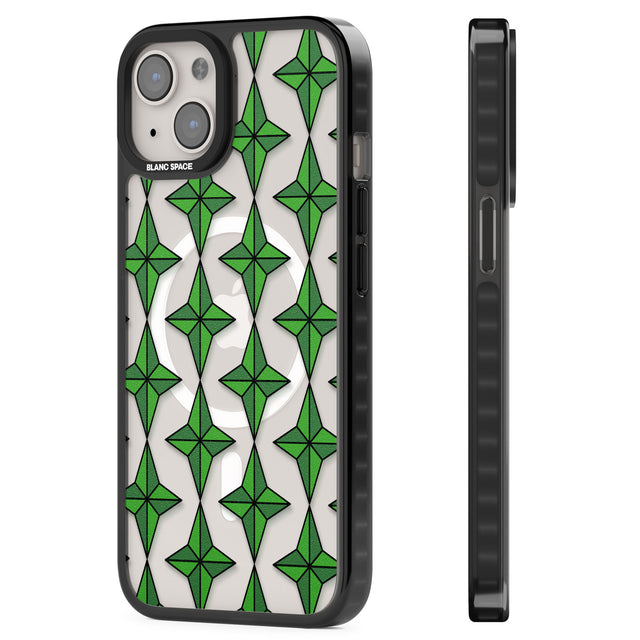 Emerald Stars Pattern (Clear) Magsafe Black Impact Phone Case for iPhone 13, iPhone 14, iPhone 15