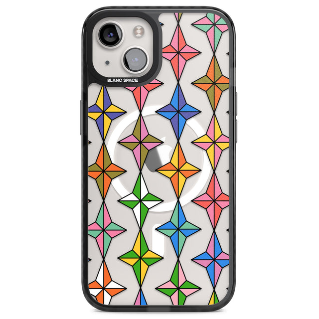Multi Colour Stars Pattern Magsafe Black Impact Phone Case for iPhone 13, iPhone 14, iPhone 15