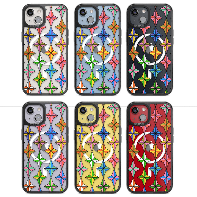 Multi Colour Stars Pattern Magsafe Black Impact Phone Case for iPhone 13, iPhone 14, iPhone 15