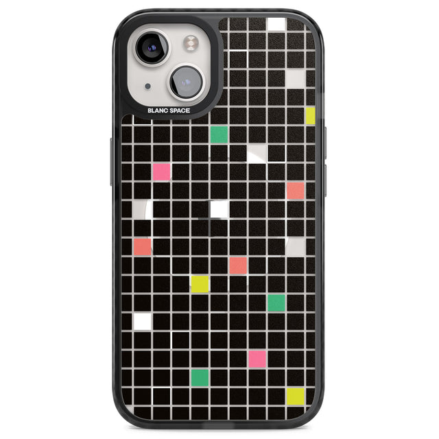 Vibrant Black Geometric Grid Magsafe Black Impact Phone Case for iPhone 13, iPhone 14, iPhone 15