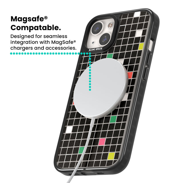 Vibrant Black Geometric Grid Magsafe Black Impact Phone Case for iPhone 13, iPhone 14, iPhone 15