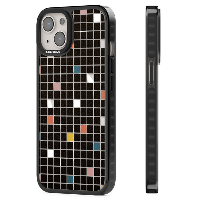 Earthtone Black Geometric Grid Magsafe Black Impact Phone Case for iPhone 13, iPhone 14, iPhone 15
