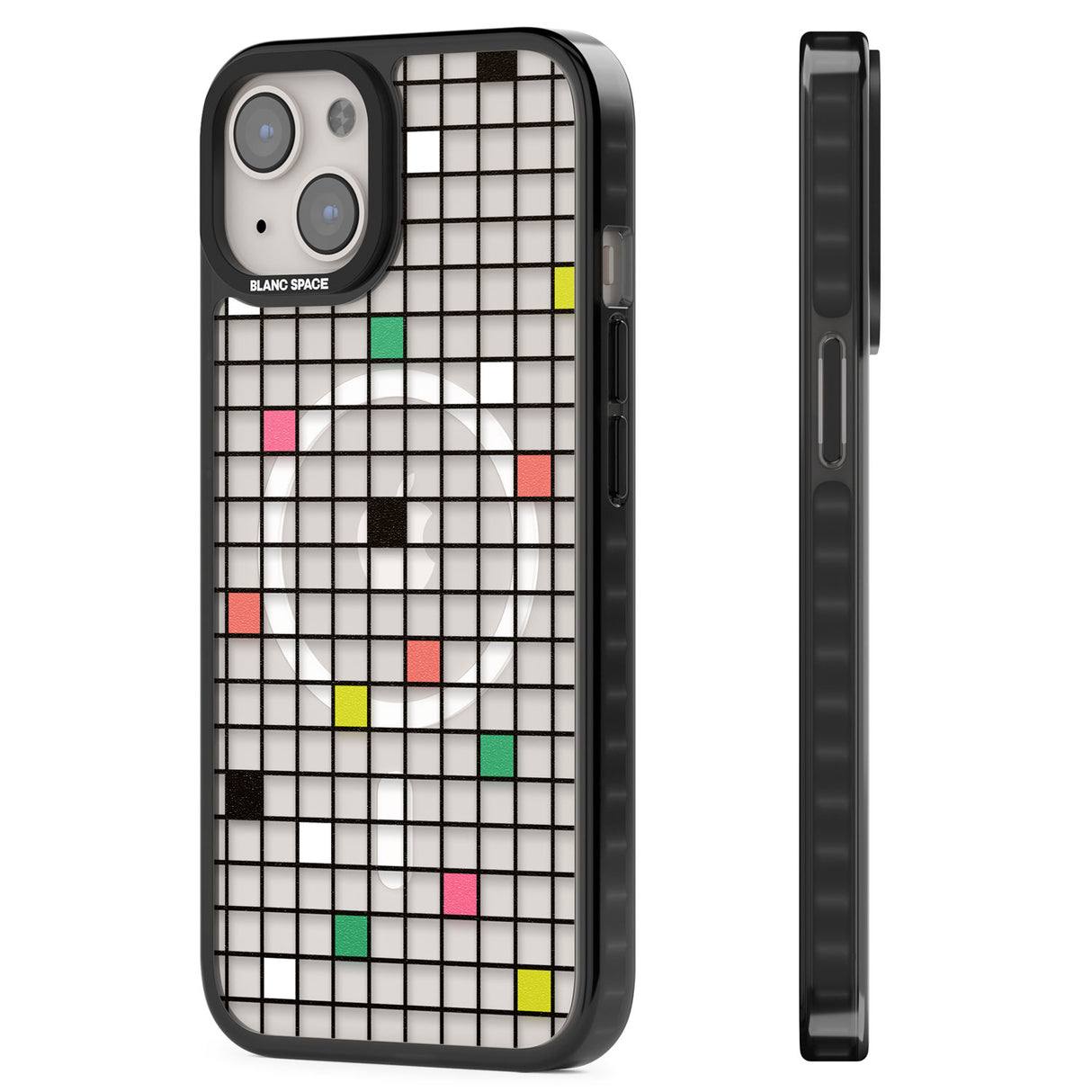 Vibrant Clear Geometric Grid Magsafe Black Impact Phone Case for iPhone 13, iPhone 14, iPhone 15