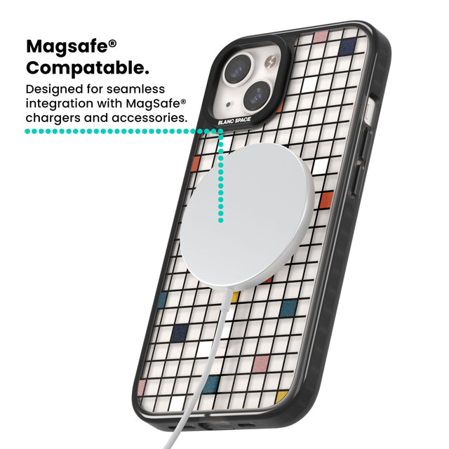 Earthtone Clear Geometric Grid Magsafe Black Impact Phone Case for iPhone 13, iPhone 14, iPhone 15